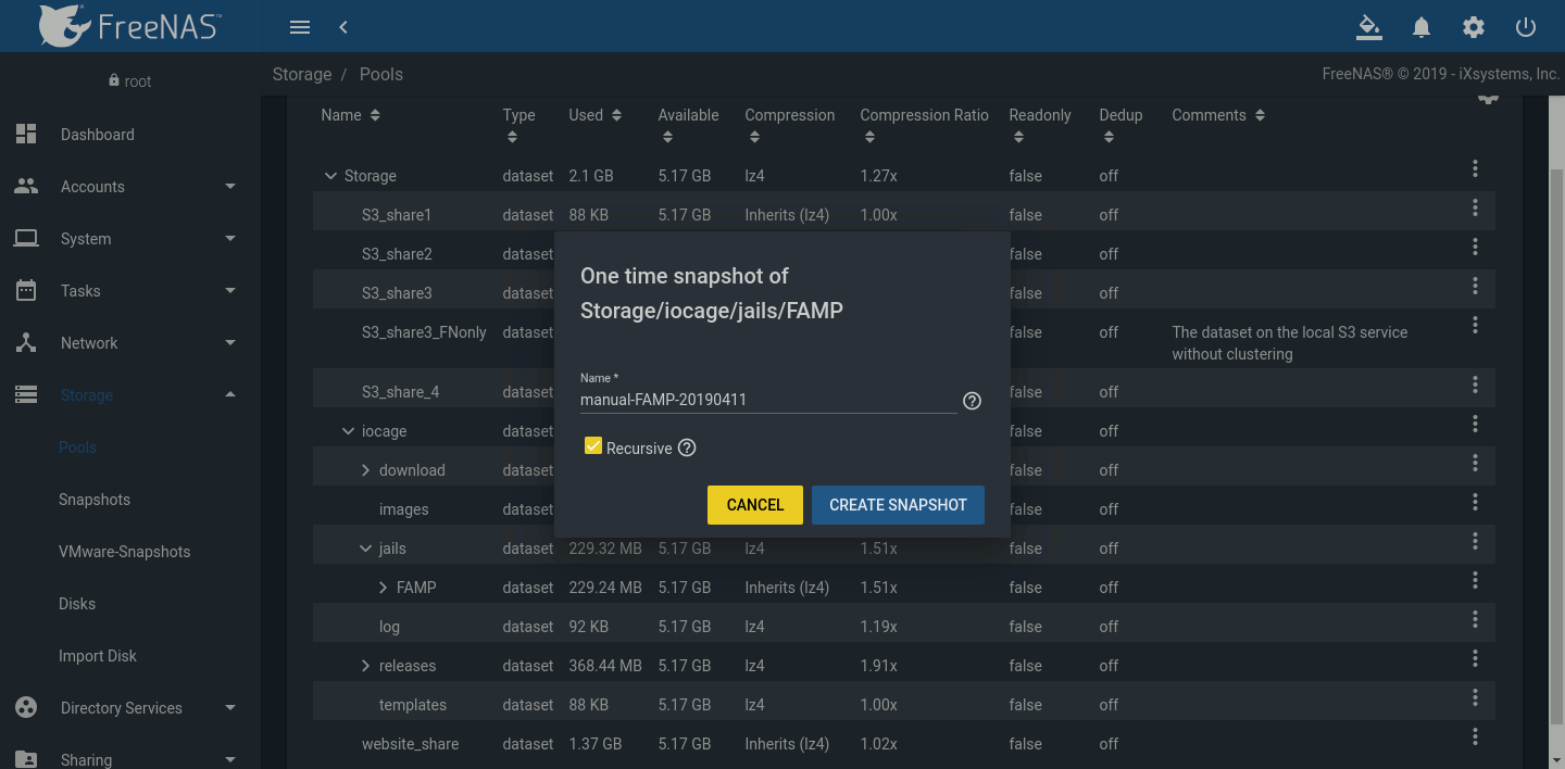 overview of FreeNAS protects jails and plugins with snapshots